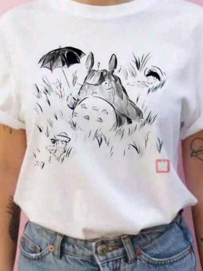 Summer Men And men Short-Sleeved Studio Ghiblis Totoros T-Shirt Harajuku Kawaii Totoros Ghiblis Comfortable Casual T-Shirt