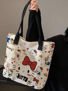 Sanrio Hello Kitty帆布手提包，女士新款大号可爱卡哇伊单肩包，容量大，休闲购物包，轻便通勤包，时尚沙滩包，精美礼品