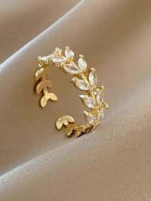 Bộ 5 nhẫn Cubic Zirconia cổ điển kiểu Pháp tối giản sang trọng, thanh lịch, tinh tế, cao cấp dành cho hàng ngày, tiệc tùng, đám cưới, quà tặng ngày lễ, cô dâu (Không có hộp quà) - Vàng - Xem 5