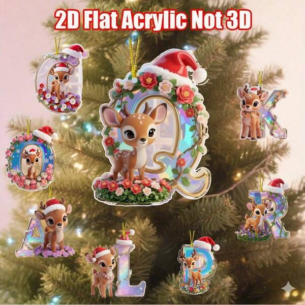 1 Stück Weihnachts-Rentier-Blumen 26 Buchstaben Hängedekoration, süßer festlicher Stil Acryl 2D flach hochauflösend bedruckter Anhänger, mit einem süßen Rentier in Weihnachtsmütze neben jedem Buchstaben (A-Z), dient als personalisierte Initialen Weihnachtsbaum Dekoration, Auto-Rückspiegel Anhänger, Rucksack Accessoire oder Wand- & Fenster Dekoration, ideal für Weihnachtsferien, winterliche Partys, Heimdekoration und festliche Geschenke. Taschenbaumler Autoaccessoires Lehrer Freundin Schwester Geschenkideen