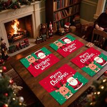 1pc/4pcs/6pcs/100pcs Santa Claus And Elk Printed Placemats, Heat-Insulating Placemats, Suitable For Home Decoration, Holiday Dining, Kitchen And Party Decoration, Party Placemats, Can Be Given As Christmas Gifts