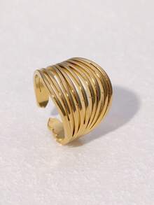 1 件简约几何线条设计不锈钢开口戒指，高端感觉，适合女性日常、派对和约会佩戴