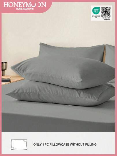 1 funda de almohada de unicolor, núcleo de almohada no incluido, funda de almohada suave, sin arrugas, resistente a la decoloración, suave y transpirable, sin relleno, lavable a máquina, certificado Oeko-Tex