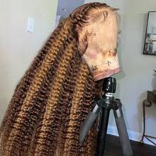250% Density 34Inch 13x4 Honey Blonde Deep Wave Lace Front Wigs Human Hair 13x4 Highlight Ombre Curly Lace Front Wig Human Hair 5x5 Put On And Go Gluless  Water Wave Lace Closure Wigs No Glue No Need 3S To Wear Wig For Women - S4/27 - Xem 2