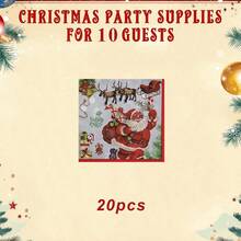 20pcs Christmas Party Tableware Set, 9-Inch And 7-Inch Santa Claus & Snowman Disposable Paper Plates, Napkins, Cups For Christmas Dinner, Dessert Party, Christmas Party Decorations, Serves 20 - Multicolor - View 11