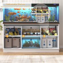 Farmhouse 75-120 Gallon Fish Tank Stand With Power Outlet, Aquarium Stand W/Cabinet&Sliding Barn Door, Heavy Duty Reptile Tank Stand For Fish/Turtle/Reptile Terrarium, 1000LB Capacity - White - View 5