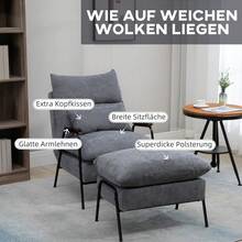 HOMCOM Relaxation Chair, TV Chair Stool, Reclining Function, Adjustable Backrest, Ottoman Chair, Cushion, Upholstered Chair, Gray. - 1 - View 3