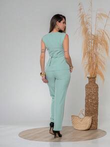 Elegant Plain Vest And Trousers Set C3302 - 薄荷綠 - 查看 4