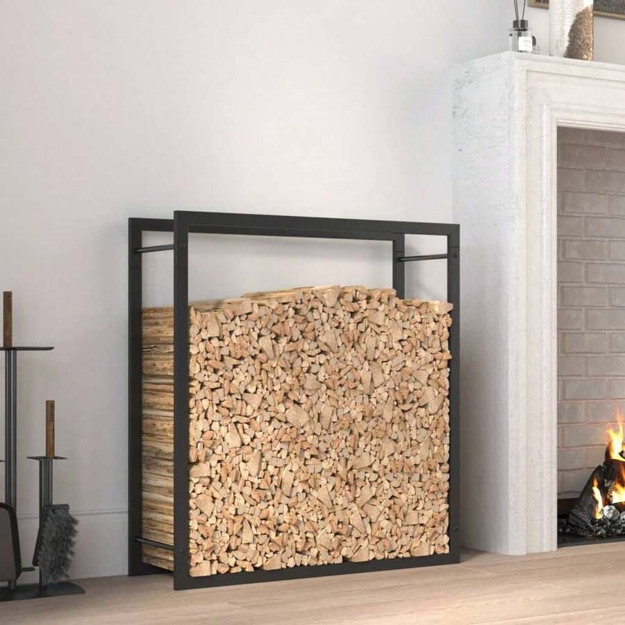 Firewood Rack Matt Black 80x28x86 Cm Steel - Black - View 1