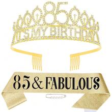 85th Birthday Decorations For Women,  85th Birthday Gits For Her Birthday Decorations Set- It's My Birthday Crown And Sash With 85 & Fabulous, Happy 85th Birthday Tiara Birthday Party{Inchcolorinch:InchGoldinch} - Gold - 查看 1