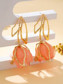 Fashionable Women's Earrings, Bohemian Style Exaggerated Large Rose Flower Earrings, Valentine's Day Jewelry Gift - Baby Pink - View 3