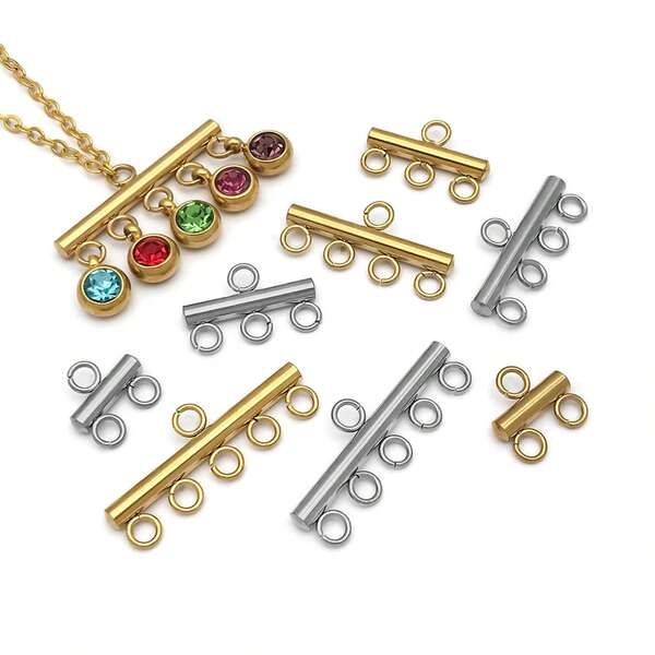 5pcs Slide Clasp Lock 4 Style Necklace Layering Clasps 2 Colors Layered Spacer Clasp 304 Stainless Steel Tube Lock Connectors For Layered Bracelet Necklace Jewelry