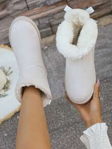 Fall/Winter New Women's Fashion Slip-On Western Style Fluffy Slippers,Fur Boots - Beige - View 1