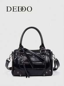 Dedoo Bolso de mujer de gran capacidad de estilo mecánico vintage punk de piel de PU, bolso de hombro/bolso de axila, nuevo bolso de mano para damas - Negro - Ver 1