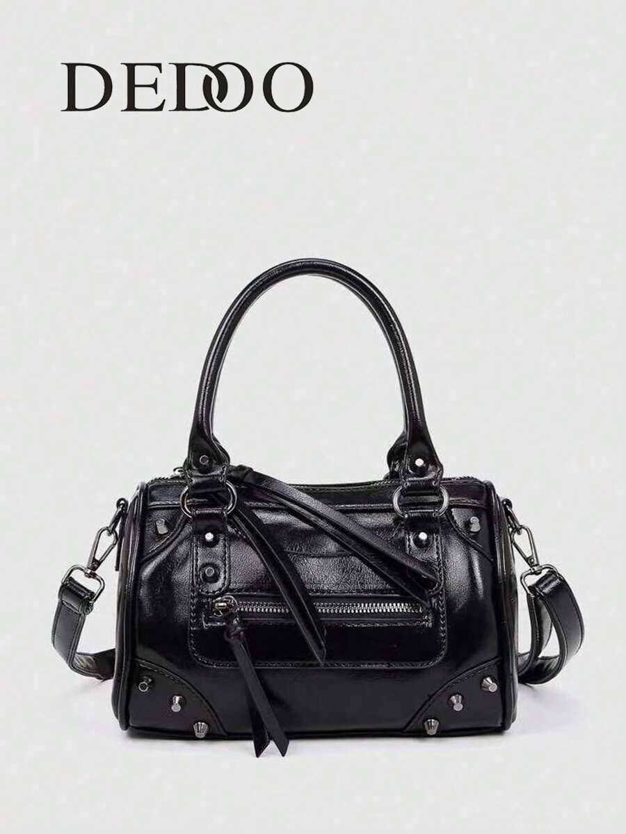 Dedoo Bolso de mujer de gran capacidad de estilo mecánico vintage punk de piel de PU, bolso de hombro/bolso de axila, nuevo bolso de mano para damas - Negro - Ver 1