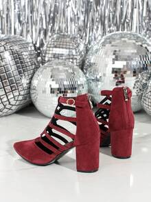 Pointed Toe Fashionable Elegant Solid Color Rhombus Pattern Hollow Out Chic Party Stiletto High Heel Sandals For Women,Spring Summer Outfits - Red - View 6