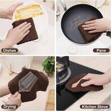 12 Pack Kitchen Dish Cloths (10 X 10 Inches, Cream Yellow), Super Soft And Absorbent Coral Velvet Dish Towels, Nonstick Oil Fast Drying Microfiber Cleaning Cloth, No Lint Household Dishcloths, 2025 - 海軍藍/深灰色/棕色/草綠色 - 查看 6