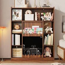 Bücherregal 120 cm mit Tafeltüren & Bilderbuchablage »CreativeStore<< – 9-teiliges Regalsystem in Nussbaum mit Schiebetüren & großzügigem Stauraum – Vielseitig für Bücher, Spielzeug & Deko (120*38,5*151,5 cm) - Standard - Übersicht 3