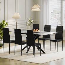 Extendable Dining Table And Chairs Set Of 6,Cement Grey Table With 6 Black High Back Dining Chairs,Modern Dining Table Set For Home/Kitchen,120cm - Mesa gris cemento + 6 sillas negras - Ver 1