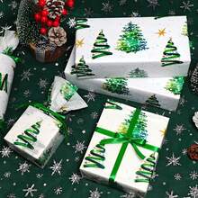 10 Pcs Christmas Tissue Paper- 20x14 Inches Watercolor Christmas Tree With Lights Pattern, Holiday Gift Wrapping Tissue Paper For Gift Bags Stuffing, ,Green Holiday Gift Wrapping Tissue Paper For Winter New Year Party Craft, Holiday Wrapping,Christmas Decorations