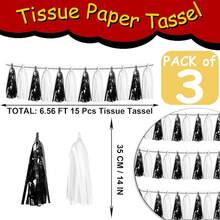 3P Metallic Fringe Tassel Banner Garland Foil Tinsel Streamer Wall Hanging Curtain Backdrop Banner For Parade Floats, Graduation Decorations, Father's Day Party Decoration(Silver)Halloween Christmas New Year - 黑色 白色 - 查看 2