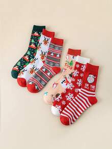 6 Pairs Christmas Socks - Festive Santa, Reindeer, Snowflakes, Candy Canes - Green, Golden, Red Holiday Colors - Machine Washable - For Christmas Party Favors, Stocking Stuffers, Gift Exchanges - Unisex Adult Socks - Bulk Christmas Decorations, Christmas Socks, Seasonal Footwear, Cheerful Patterns, Durable Material, Holiday Shoppers, Christmas Decor, Cartoon Patterns, Comfortable Material, Party Planners