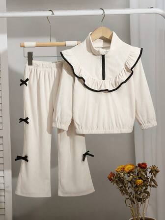 Young Girls' Spring/Autumn 2 Pieces Set, New 2025 Design Long Sleeve Sweatshirt & Pants Outfit