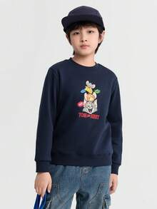 Balabala Tween Boy  Fleece Sweatshirt, 2025 Winter Mall Edition, Soft Warm Sweatshirt - Dark Blue - View 2