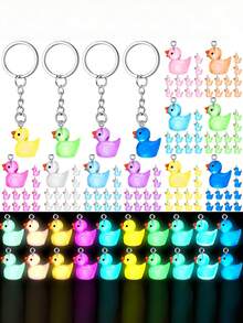 10Pcs Luminous Mini Duck Keychains Glow In The Dark Duck Resin Keychains 3D Tiny Key Chains Classic Small Animal Pendant Accessories For Birthday Party Favors(Multicolor)