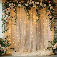 2pcs Champagne Color Party Backdrop Tulle - 118*59 Inch Soft Polyester Mesh Tulle - Suitable For Theme Parties, Graduation Ceremonies, Bridal Showers, Engagements, Weddings, Arches, Stage Decor, Banquet Backdrops, Valentine's Day Gifts, Bridal Shower, Indoor And Outdoor Use - Champagne - View 8