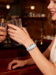 Fossil Women's Raquel Quartz Stainless Steel Three-Hand Watch, Square Series, Stainless Steel Case/Crystal Dial, 26mm Case Diameter - Silver + Silver - View 2