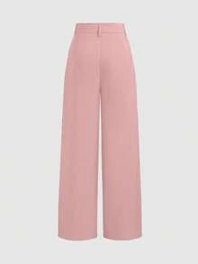 Vela Rue 极简设计连体裤，钩扣拉链闭合，轻薄透气长裤，纯藏蓝色西装裤，阔腿修身长裤，四季皆宜 - 粉色 - 查看 2