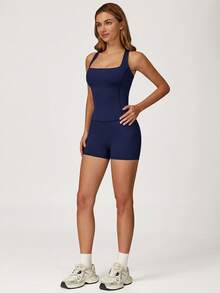 MASKERT Áo ba lỗ thể thao nữ, cổ vuông hở lưng, thân thiện với da và ôm sát, thích hợp cho chạy bộ ngoài trời, tập yoga và tập thể dục - Dark Blue - Xem 7