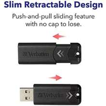 Verbatim - Unidad Flash retráctil de 32 GB Pinstripe USB 3.2 Gen 1, 10 Unidades, Color Negro(128 GB paquete de 1) - Tipo 1 - Ver 8