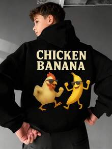 1pc Tween Boy Casual Printed Pullover Sweatshirt, Thermal Lined, Long Sleeve, Autumn/Winter