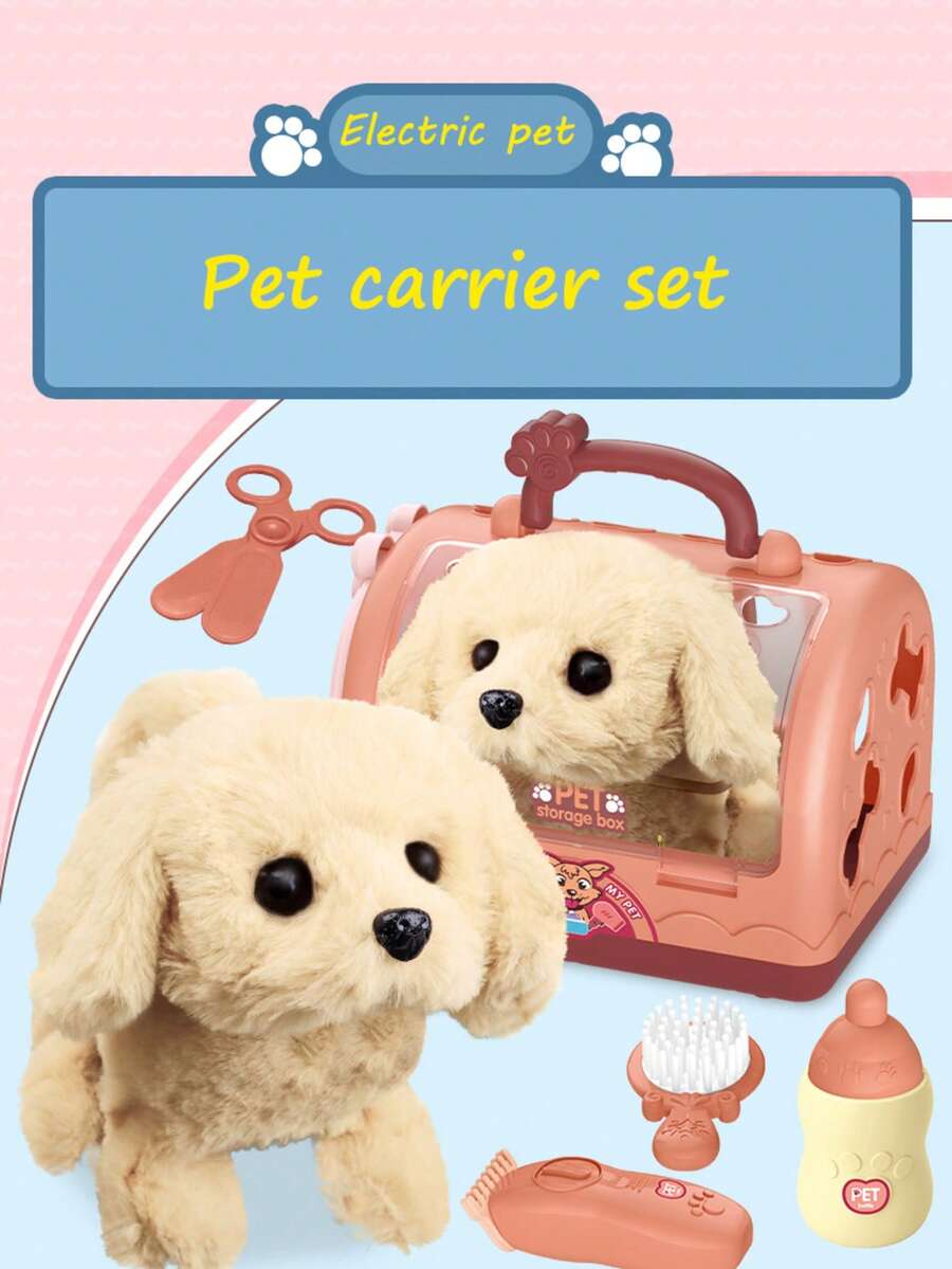 一套可爱的幼犬角色扮演玩具，亲子互动电动毛绒宠物角色扮演娃娃套装 - 儿童兽医，换装喂食游戏，互动幼犬护理套装，含听诊器、服装和食物道具，适合男孩女孩的生日/圣诞节/万圣节礼物