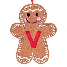 1 pieza Adorno bordado con la inicial en forma de hombre de jengibre - Decoración inicial para el árbol, regalo familiar - Decoración clásica para el árbol de Navidad y la chimenea, adorno navideño para fiestas familiares