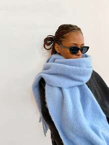 1pc Solid Color Scarf, Winter Warm Neck, Thickened Wool Knitted Thick Fringed Shawl, Winter Scarf - Multicolor - View 14