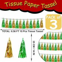 3P Metallic Fringe Tassel Banner Garland Foil Tinsel Streamer Wall Hanging Curtain Backdrop Banner For Parade Floats, Graduation Decorations, Father's Day Party Decoration(Silver)Halloween Christmas New Year - Green Gold - 查看 2