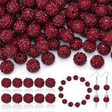 200pcs 10 Rhinestone Beads For Jewelry Making, Dark Red Shiny Round Disco Ball Beads Bulk, Sparkle Crystal Clay Christmas For Bracelet Baseball Necklace Earring Crafting And DIY,26388572 - 紅色 - 查看 1