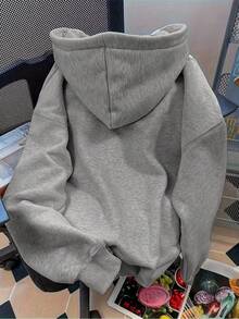 Hoodie mujer sudadera gorro capucha bolsillo canguro puños acanalados calientita cómoda diario estampado al frente moño navideño brillante Navidad - Gris - Ver 2