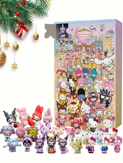 Sanrio Calendario de cuenta regresiva navideña de Sanrio para Hello Kitty - 24 días de personajes lindos Hello Kitty, caja misteriosa de Kuromi, calendario navideño de resina, favor de fiesta, paquete de regalo coleccionable (sin baterías requeridas), decoración de fiesta navideña, diseño juguetón, ilustraciones detalladas, ideal para Navidad