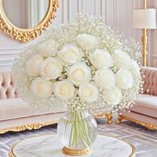 30支白玫瑰和满天星组合,适合家居卧室装饰,也适合客厅、办公室或餐桌装饰,非常适合作为情人节和教师节礼物、告白或道歉和解礼物、活动派对和感恩节礼物。 - 白色 - 查看 2