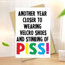 Tarjeta de Navidad con humor audaz "¡OTRO AÑO talla grande CERCA DE USAR ZAPATOS CON Y OLER A ORINA!" Diseño festivo con tipografía de pintura goteante, acentos de bayas de acebo y detalles de purpurina dorada para saludos navideños irreverentes - multicolor - Ver 13