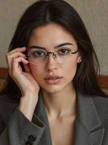 单件装女士时尚眼镜套装，精致纤细镜框，时尚金属材质，清晰镜片，Y2K复古简约风格，适合办公及日常休闲佩戴。 - 彩色 - 查看 13