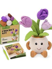 Crochet Kit For Beginners, Sunflowers, Tulips, Daisies, Saffron, Snowdrops Flower Potted Plant Crochet Kit,Complete Crochet Starter Kit With Step-By-Step Video Tutorials, Easy To Learn Crocheting Plant Kit Crochet Knitting Supplies For DIY Craft(Accessories In Random Color) - Multicolor - View 10