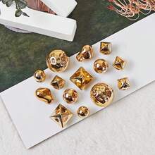 14pcs Shiny Geometric Pattern Shoe Decoration Charms, Non-Metallic Lightweight Material, Y2K Fashion Versatile Cute Personalized For Men & Women, Suitable For EVA Beach Shoes, Slippers, Detachable Shoe Decor, Holiday Gift - Rose Gold - View 2