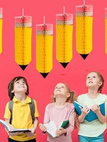 Decoración en forma de lápiz con panal amarillo - Decoración colgante para fiesta temática, salón de clases - Adecuado para decoración de salón de clases, fiesta temática de Halloween, fiesta de cumpleaños de Navidad, decoración de ambiente de aprendizaje, decoración creativa de banderín de techo con bola de panal - Amarillo - Ver 1