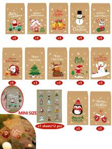 48/24 Stück Retro Weihnachts Kraftpapiertüten (mit Aufklebern, mit Weihnachtsmann, Schneemann & Fuchs Elementen), geeignet als Weihnachtsparty Geschenktüten, Geschenkverpackung, gehören zu Weihnachts Geschenkverpackungszubehör, sowie praktische Weihnachtsgeschenk Papiertüten