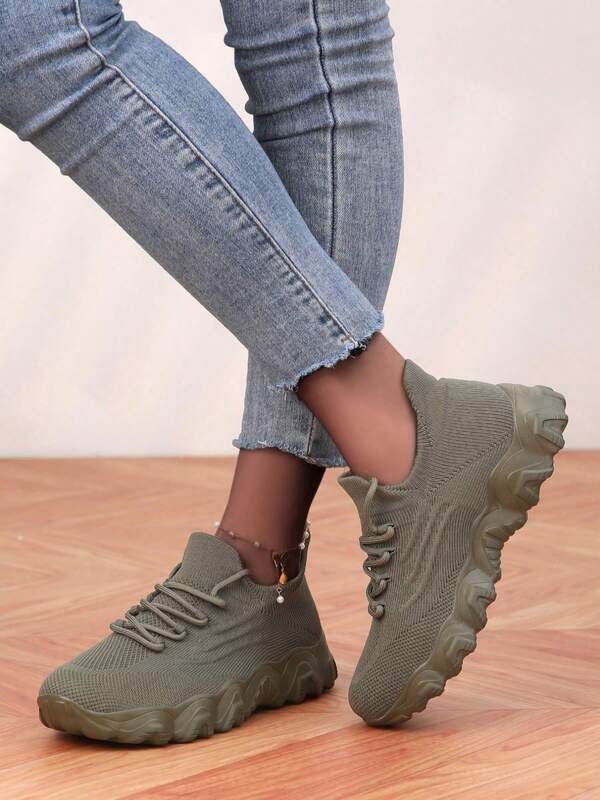 Damskie buty sportowe na co dzień, cholewka z materiału, wygodne, oddychające, sznurowane, gruba podeszwa, modne i uniwersalne, dostępne kolory, buty sportowe, buty do biegania, buty skarpetkowe, odpowiednie na każdą porę roku